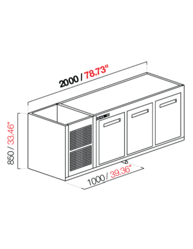 Capucha empotrada - refrigerada - N.3 puertas - cm 200 x 63 x 85 h