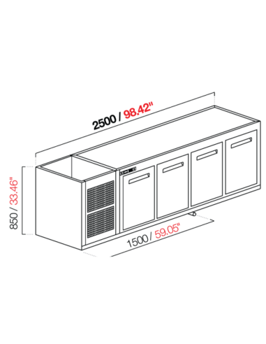 Capucha empotrada - refrigerada - N.4 puertas - cm 250 x 63 x 85 h