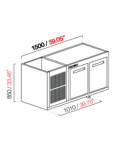 Capucha empotrada - refrigerada - N. 2 puertas - cm 150 x 53.5 x 85 h