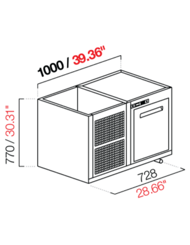 Capucha recesada - Refrigeración Negativa - N. 1 puerta - cm 100 x 68.5 x 77 h