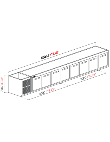 Capucha empotrada - refrigerada - N. 8 puertas - cm 450 x 68.5 x 77 h