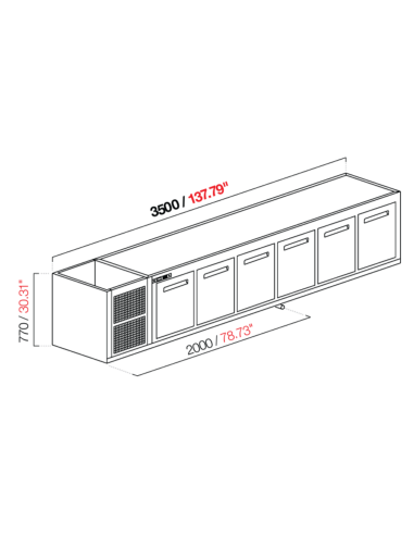 Capucha empotrada - refrigerada - N. 6 puertas - cm 350 x 68.5 x 77 h