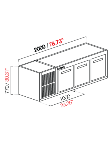 Capucha empotrada - refrigerada - N. 3 puertas - cm 200 x 68.5 x 77 h