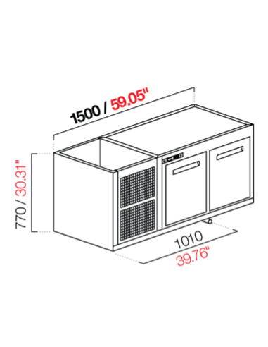 Capucha empotrada - refrigerada - N. 2 puertas - cm 150 x 68.5 x 77 h