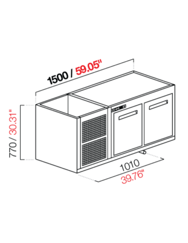 Cella da incasso - Refrigerata negativa - N. 2 porte - cm 150 x 63 x 77 h