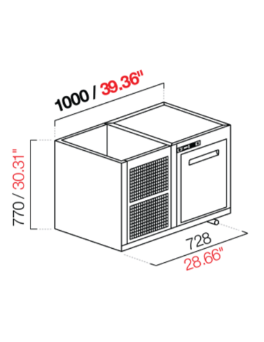 Cella da incasso - Refrigerata negativa - N. 1 porta - cm 100 x 63 x 77 h