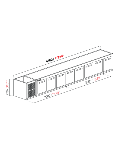 Cella da incasso - Refrigerata - N. 8 porte - cm 450 x 63 x 77 h