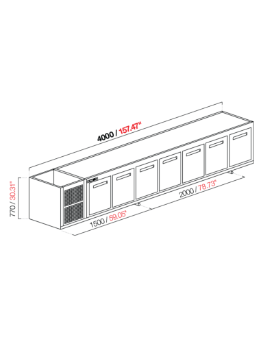 Capucha empotrada - refrigerada - N. 7 puertas - cm 400 x 63 x 77 h