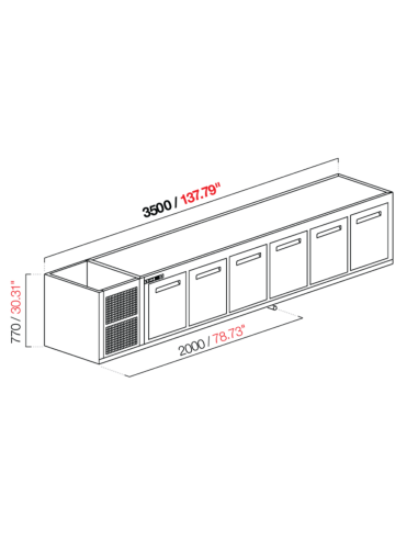 Capucha empotrada - refrigerada - N. 6 puertas - cm 350 x 63 x 77 h