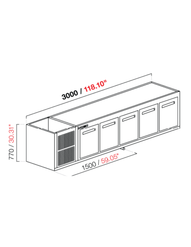 Capucha empotrada - refrigerada - N. 5 puertas - cm 300 x 63 x 77 h