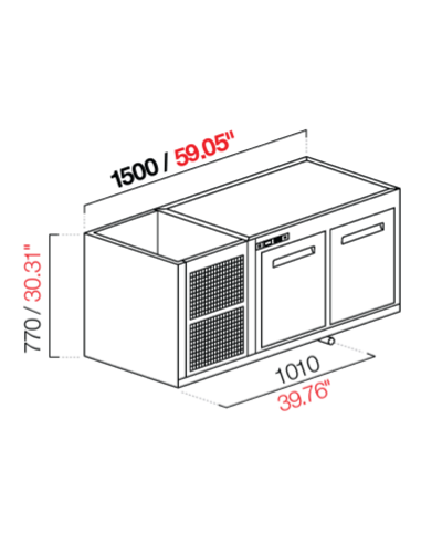 Capucha empotrada - refrigerada - N. 2 puertas - cm 150 x 63 x 77 h