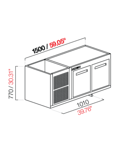 Cella da incasso - Refrigerata negativa - N. 2 porte - cm 150 x 53.5 x 77 h