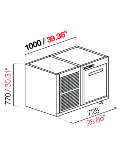 Capucha recesada - Refrigeración Negativa - N. 1 puerta - cm 100 x 53.5 x 77 h