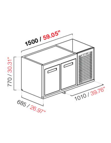 Capucha empotrada - refrigerada - N. 2 puertas - cm 150 x 68.5 x 77 h