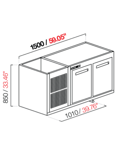 Cella da incasso - Refrigerata negativa - N. 2 porte - cm 150 x 68.5 x 85 h