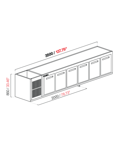 Capucha empotrada - refrigerada - N.6 puertas - cm 350 x 68.5 x 85 h