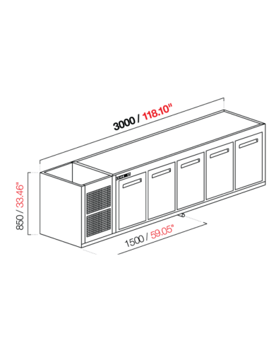 Capucha empotrada - refrigerada - N.5 puertas - cm 300 x 68.5 x 85 h