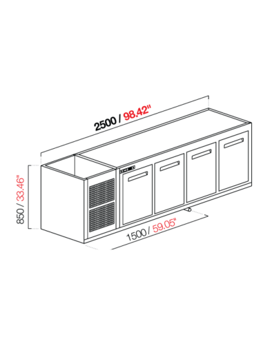 Capucha empotrada - refrigerada - N.4 puertas - cm 250 x 68.5 x 85 h