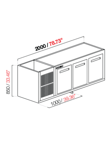 Capucha empotrada - refrigerada - N.3 puertas - cm 200 x 68.5 x 85 h