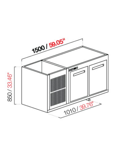 Capucha empotrada - refrigerada - N. 2 puertas - cm 150 x 68.5 x 85 h