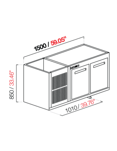 Cella da incasso - Refrigerata negativa - N. 2 porte - cm 150 x 63 x 85 h