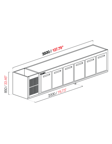 Capucha empotrada - refrigerada - N.6 puertas - cm 350 x 63 x 85 h