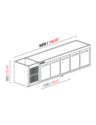 Capucha empotrada - refrigerada - N.5 puertas - cm 300 x 63 x 85 h