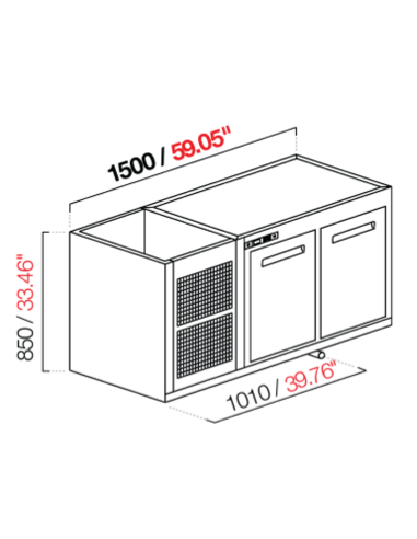 Capucha empotrada - refrigerada - N. 2 puertas - cm 150 x 63 x 85 h