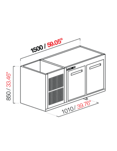 Capucha recesada - Refrigeración Negativa - N. 2 puertas - cm 150 x 53.5 x 85 h