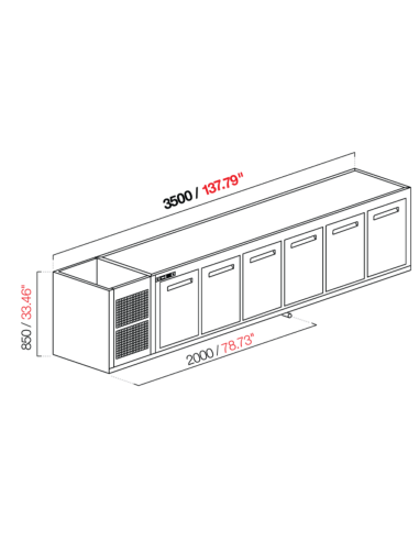 Capucha empotrada - refrigerada - N.6 puertas - cm 350 x 53.5 x 85 h