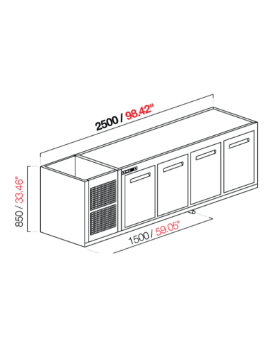 Capucha empotrada - refrigerada - N.4 puertas - cm 250 x 53.5 x 85 h