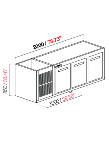 Capucha empotrada - refrigerada - N.3 puertas - cm 200 x 53.5 x 85 h