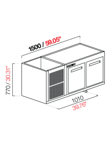 Capucha recesada - Refrigeración Negativa - N. 2 puertas - cm 150 x 68.5 x 77 h