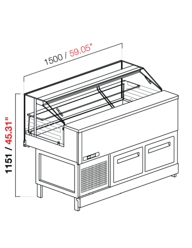 Vetrina snack - Vetro dritto basso - Ventilata - Con cella - cm 150 x 68.8 x 115.1 h