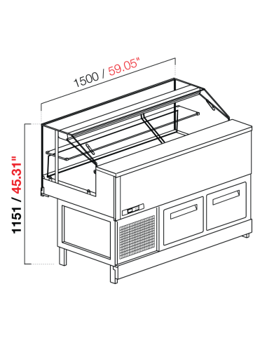 Veterina snack - Straight glass low - Static - With cell - cm 200 x 68.8 x 115.1 h