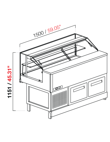 Veterina snack - Straight glass low - Static - With cell - cm 150 x 68.8 x 115.1 h