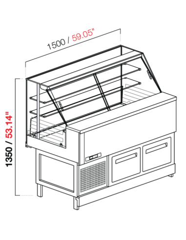 Vetrina snack - Vetro dritto alto - Ventilata - Con cella - cm 200 x 68.8 x 135 h