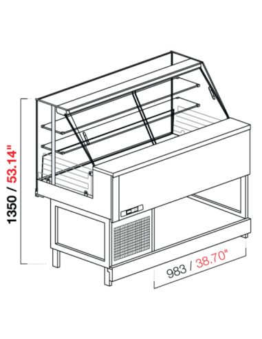 Merienda Veterinaria - Vidrio derecho alto - Ventilado - cm 200 x 68.8 x 135 h