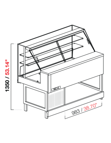 Vetrina snack - Vetro dritto alto - Statica - cm 150  x 68.8 x 135 h