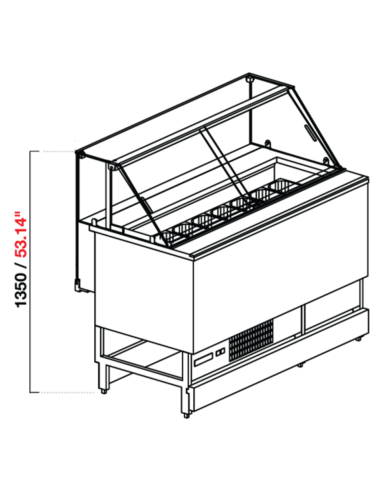 Vetrina snack gelato - Ventilata - Vetro dritto alto - cm 200 x 68.8 x 135 h