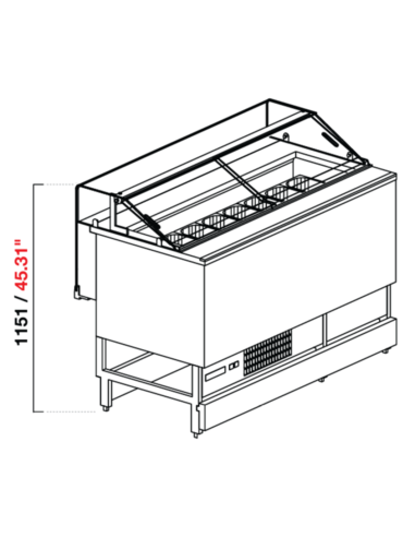 Vetrina snack gelato - Ventilata - Vetro dritto basso - cm 200 x 68.8 x 115.1 h