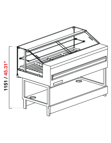 Vetrina snack pane - Neutra - Vetro dritto basso - cm 100 x 68.8 x 115.1 h