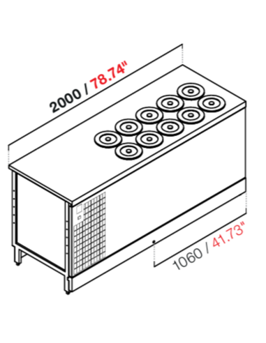 Recessed well - A glycol - N. 10 wells - With reserve - cm 200 x 68.8 x 95.1 h