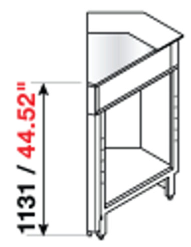 Square angle 45° - Stainless steel plan - Stalin preparation - cm 68.8 x 31.3 x 113.1h