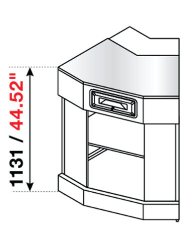 Angolo 45° - Predisposizione bancalina - Piano inox - cm 46.7 x 26 x 68.8 x 113.1 h