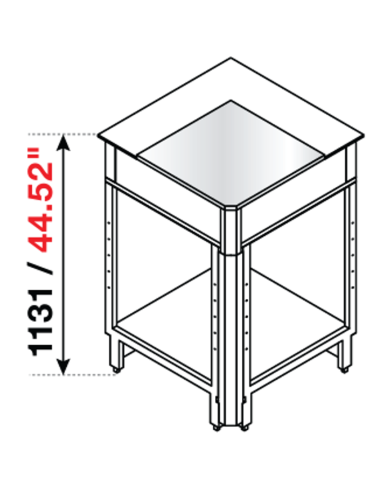 Angolo squadrato 90° - Piano inox - Predisposizione bancalina - cm 68.8 x 72.1 x 113.1h