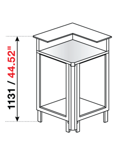 Angolo squadrato 90° - Predisposizione bancalina - cm 68.8 x 76.8 x 113.1 h