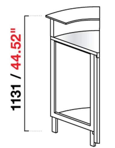 Angolo curvo 45° - Predisposizione bancalina - Dimensioni cm 68.8 x 68.8 x 113.1 h