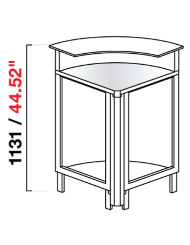 Angolo curvo 90° - Predisposizione bancalina - Dimensioni cm 68.8 x 68.8 x 113.1 h