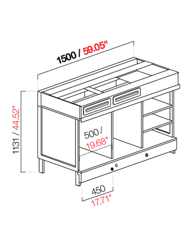 Banco macchina caffè - Predisposizione piano M/G/A - cm 150 x 68.8 x 113.1 h